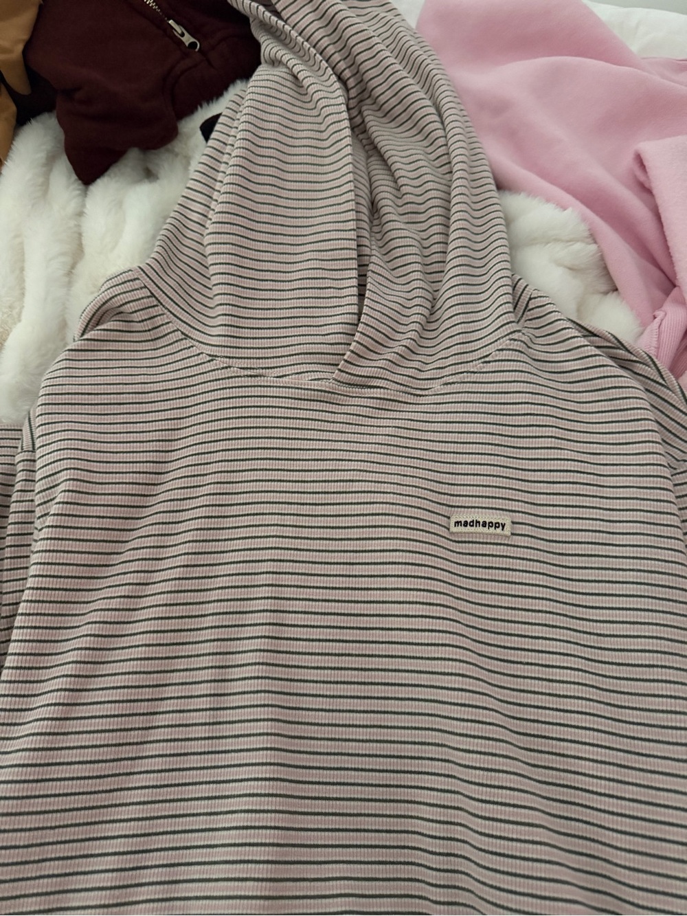 Madhappy Pink and Black Thin-Stripe Hooded Sweatshirt - Picture 4 of 5